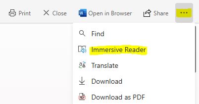 buttons to enable immersive reader for teams